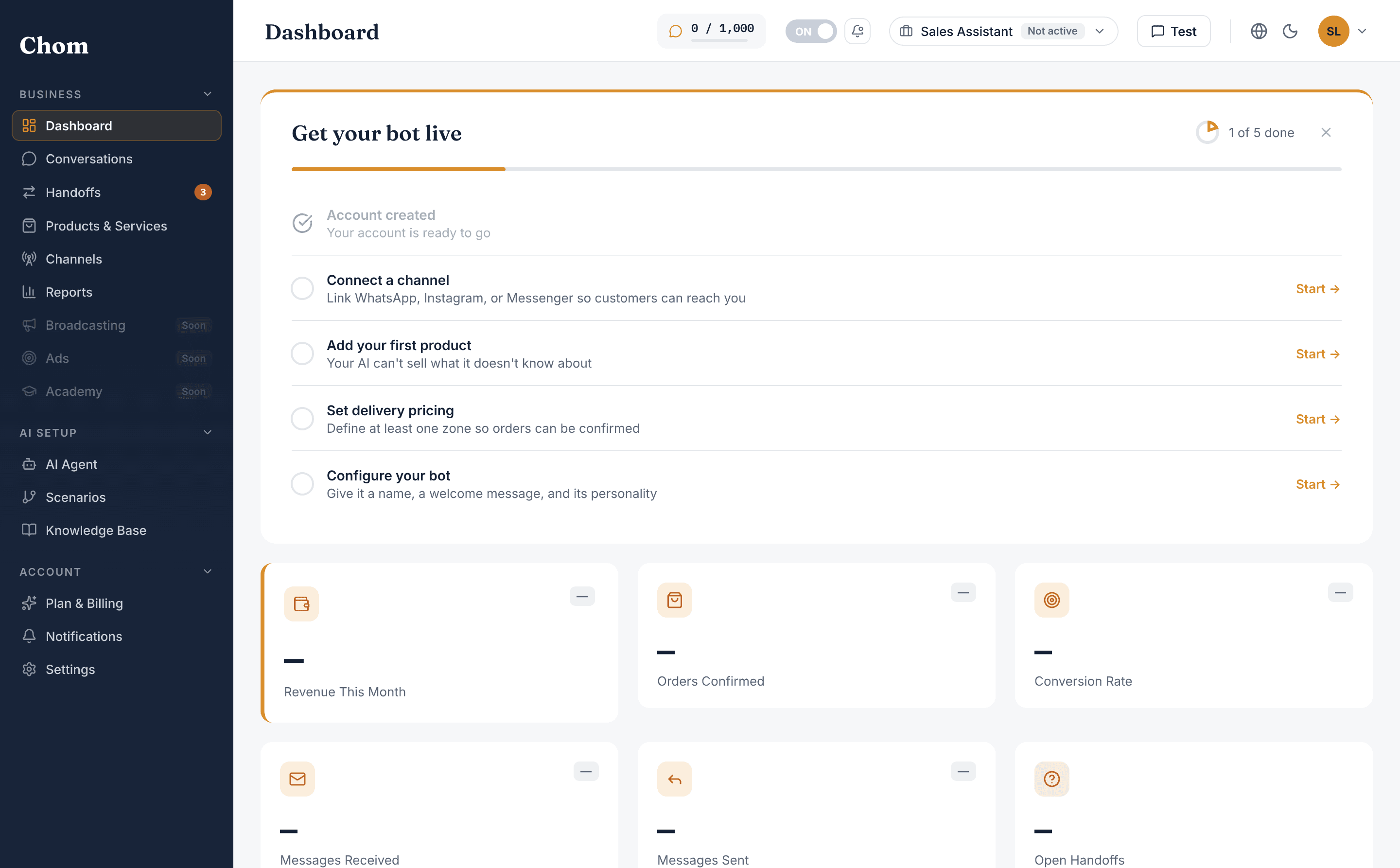 The Chom dashboard